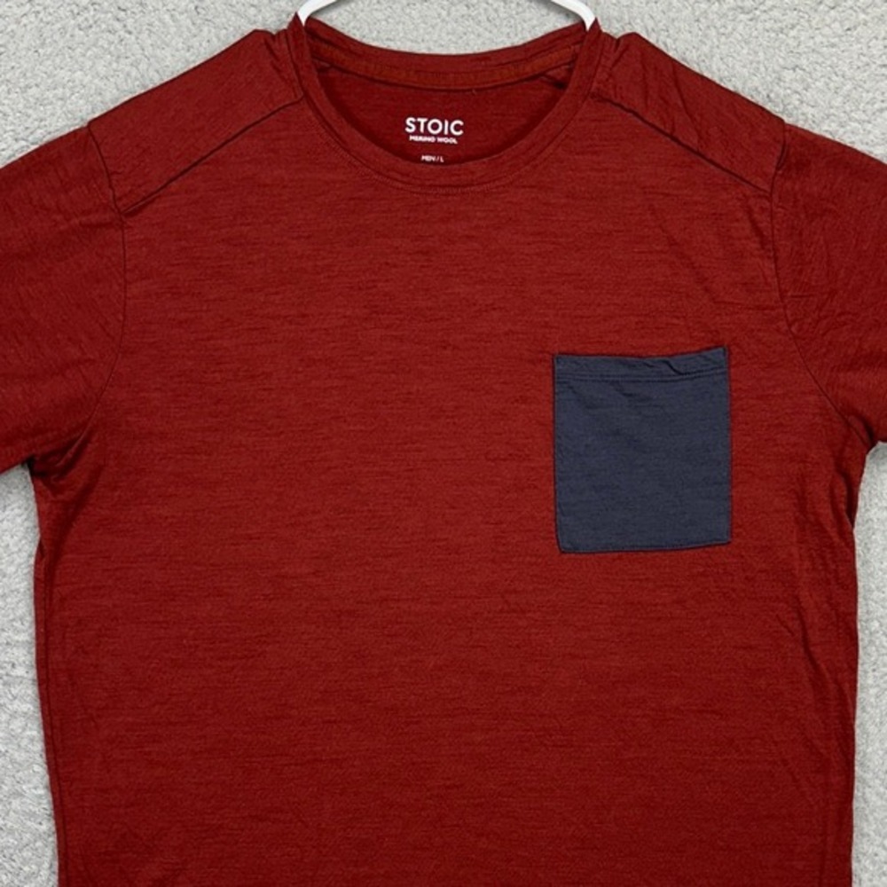 Stoic Merino Wool Adult T-Shirt Large Red Crewneck Short Sleeve‎ Pocket Tee Mens